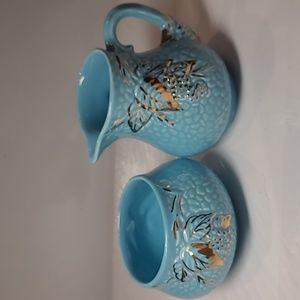 Vintage Wade golden turquoise England sugar and creamer